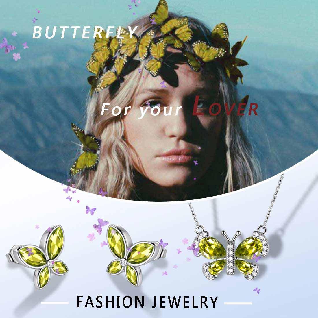 Tokyo Mart Butterfly Birthstone August Peridot Jewelry Set 3PCS Women Girls Birthday Gift