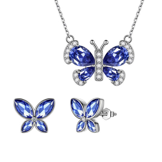 Tokyo Mart Butterfly Birthstone December Tanzanite Jewelry Set 3PCS Women Girls Birthday Gift