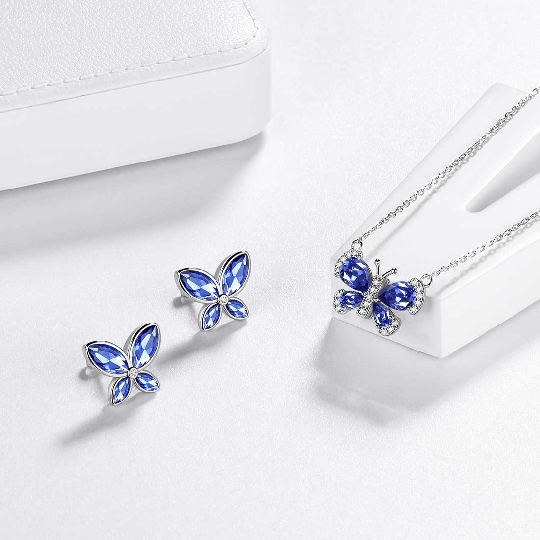 Tokyo Mart Butterfly Birthstone December Tanzanite Jewelry Set 3PCS Women Girls Birthday Gift