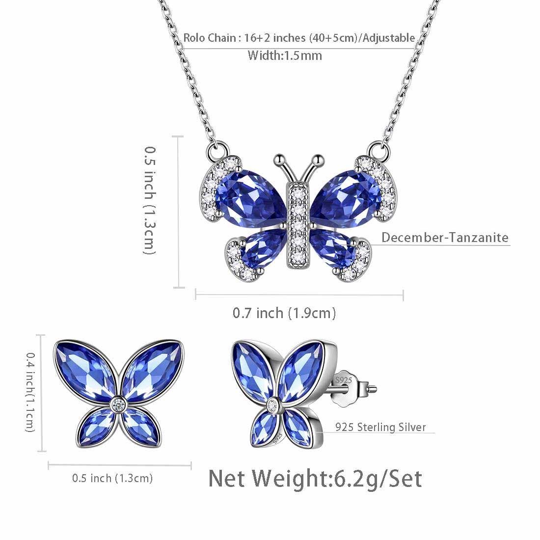 Tokyo Mart Butterfly Birthstone December Tanzanite Jewelry Set 3PCS Women Girls Birthday Gift