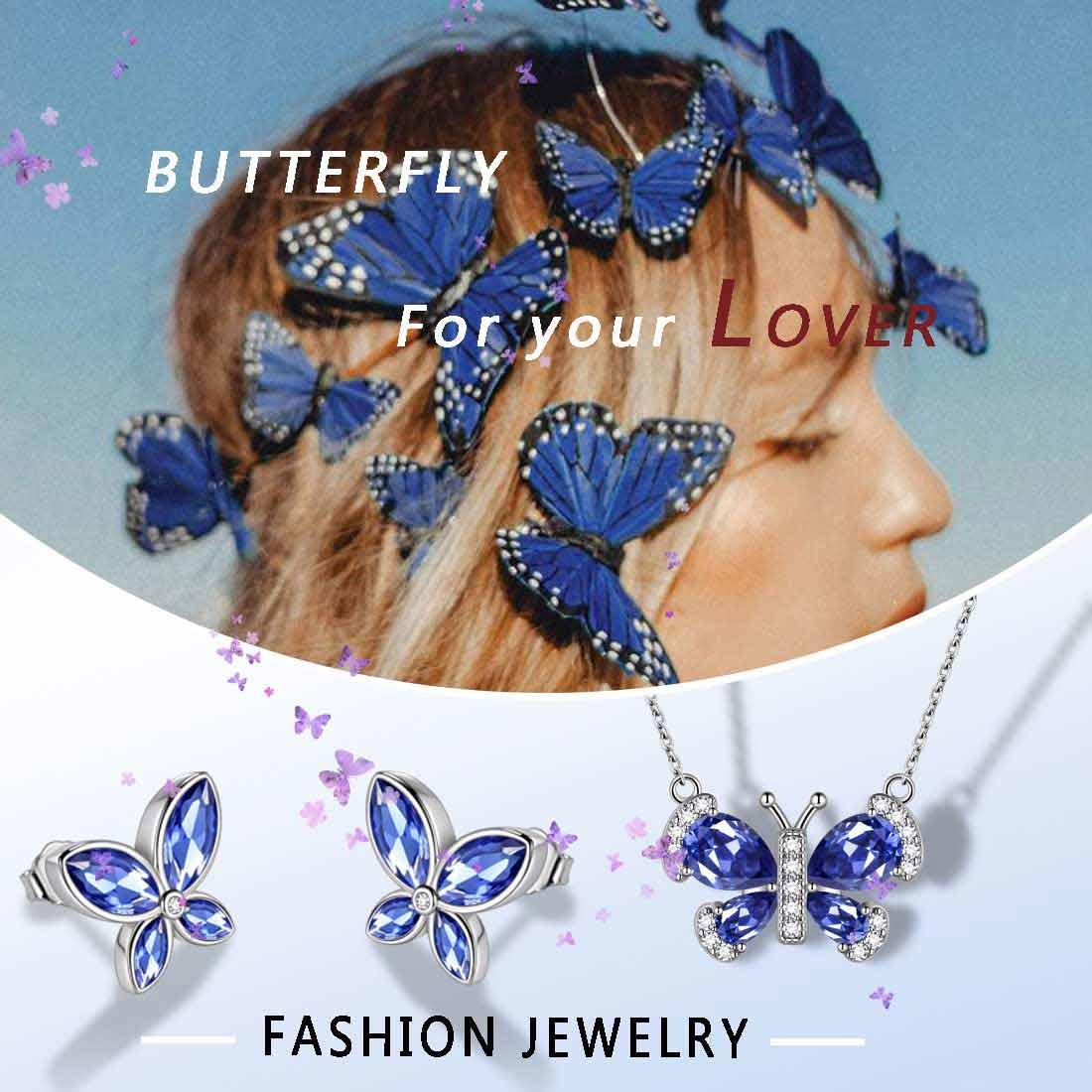 Tokyo Mart Butterfly Birthstone December Tanzanite Jewelry Set 3PCS Women Girls Birthday Gift