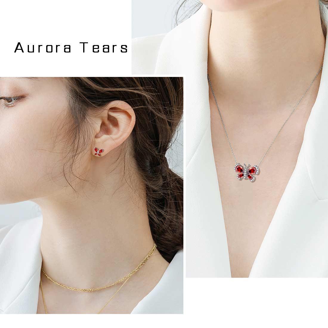 Tokyo Mart Butterfly Birthstone January Garnet Jewelry Set 3PCS Women Girls Birthday Gift