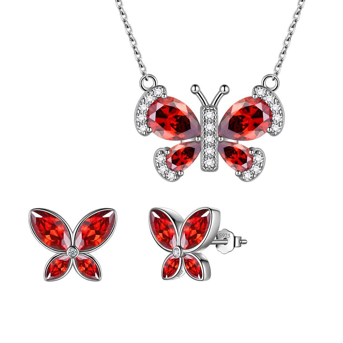 Tokyo Mart Butterfly Birthstone January Garnet Jewelry Set 3PCS Women Girls Birthday Gift