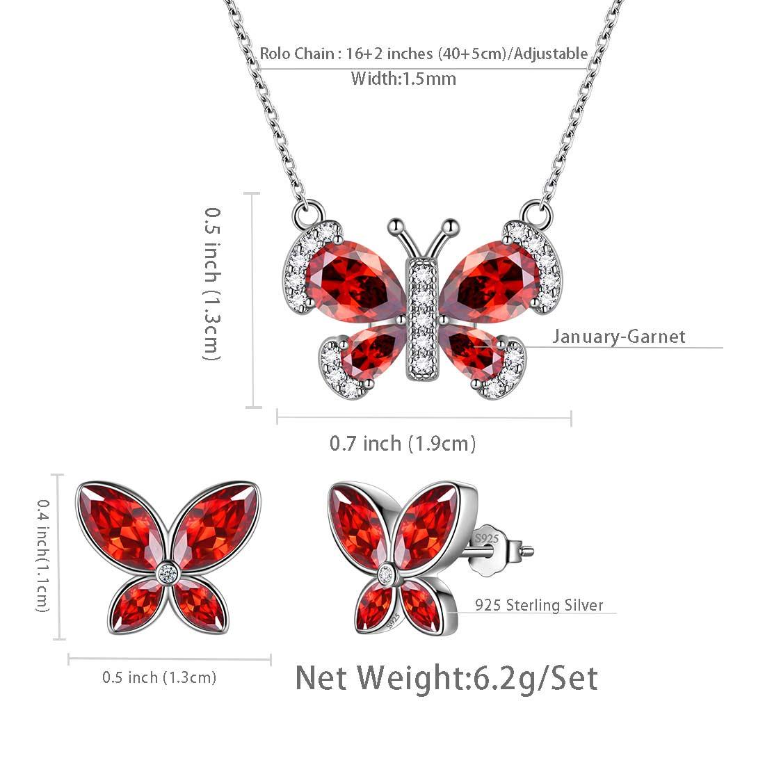 Tokyo Mart Butterfly Birthstone January Garnet Jewelry Set 3PCS Women Girls Birthday Gift