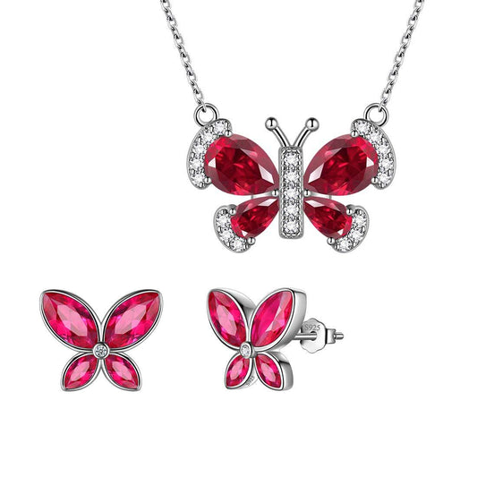 Tokyo Mart Butterfly Birthstone July Ruby Jewelry Set 3PCS Women Girls Birthday Gift