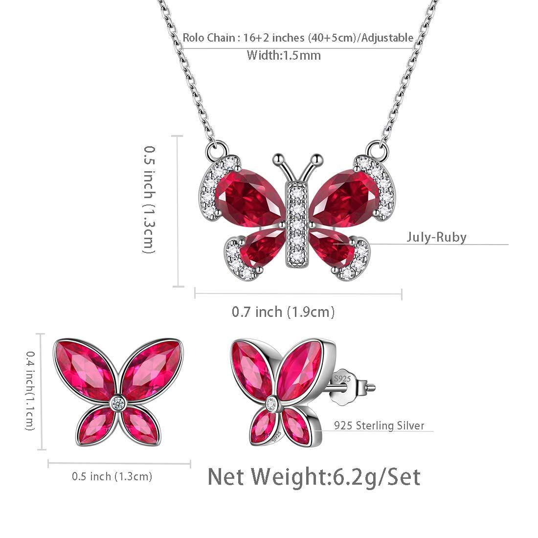 Tokyo Mart Butterfly Birthstone July Ruby Jewelry Set 3PCS Women Girls Birthday Gift