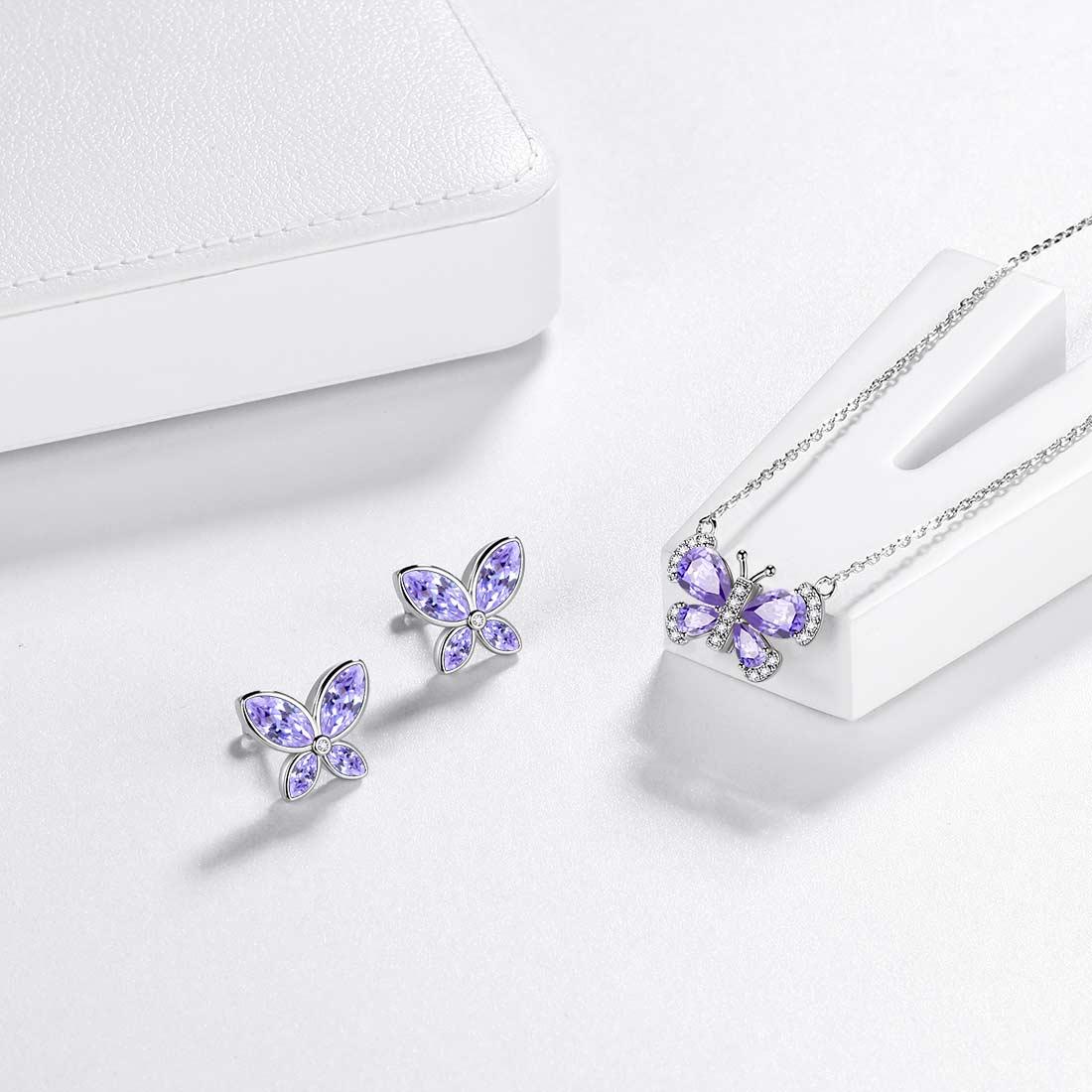 Tokyo Mart Butterfly Birthstone June Alexandrite Jewelry Set 3PCS Women Girls Birthday Gift