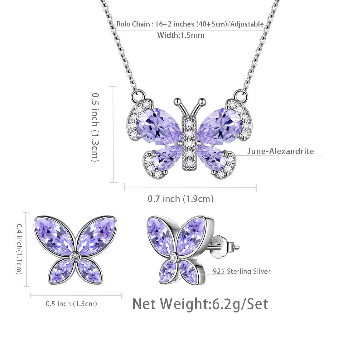 Tokyo Mart Butterfly Birthstone June Alexandrite Jewelry Set 3PCS Women Girls Birthday Gift