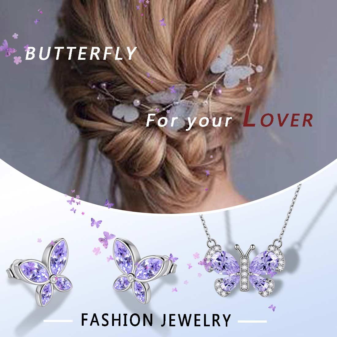 Tokyo Mart Butterfly Birthstone June Alexandrite Jewelry Set 3PCS Women Girls Birthday Gift