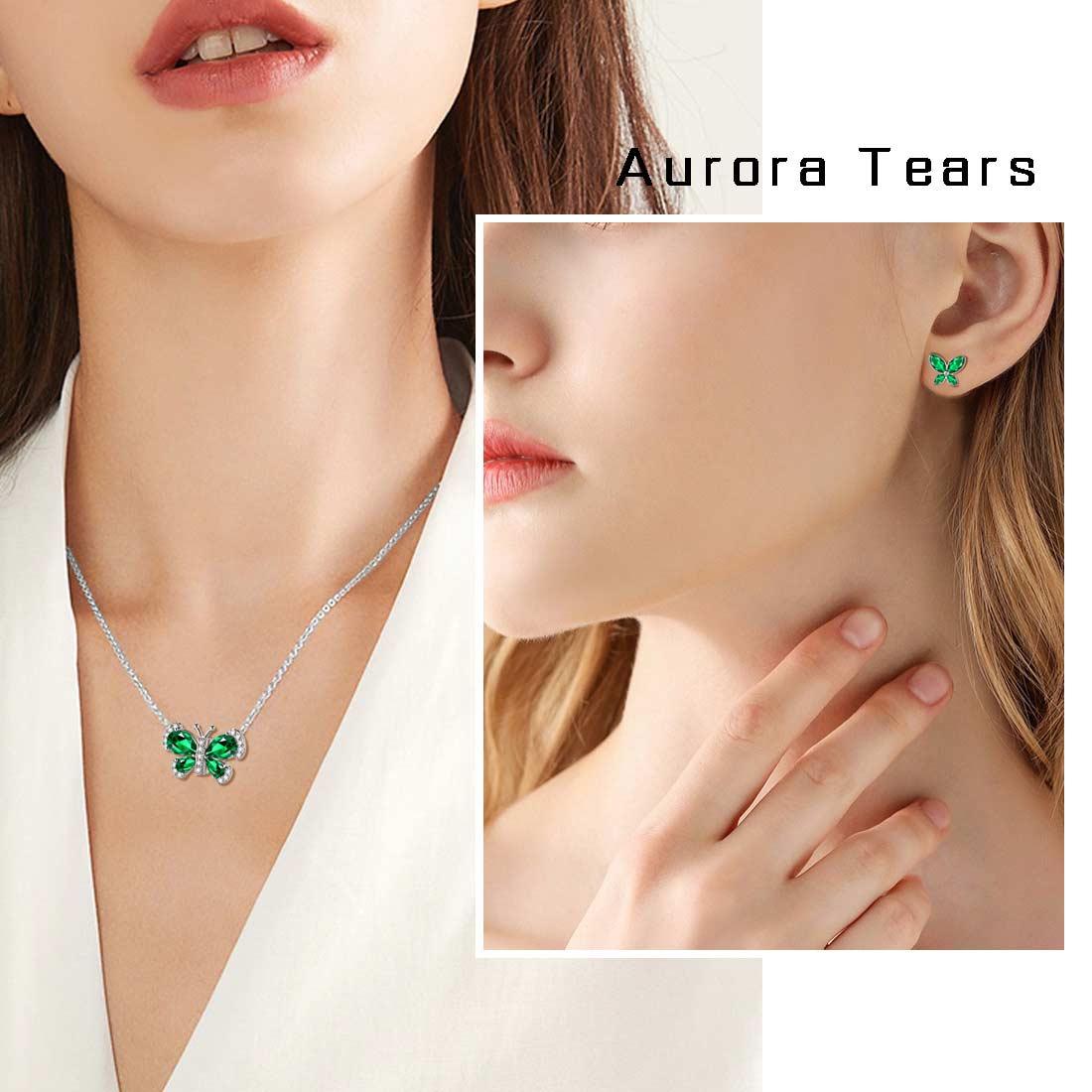 Tokyo Mart Butterfly Birthstone May Emerald Jewelry Set 3PCS Women Girls Birthday Gift