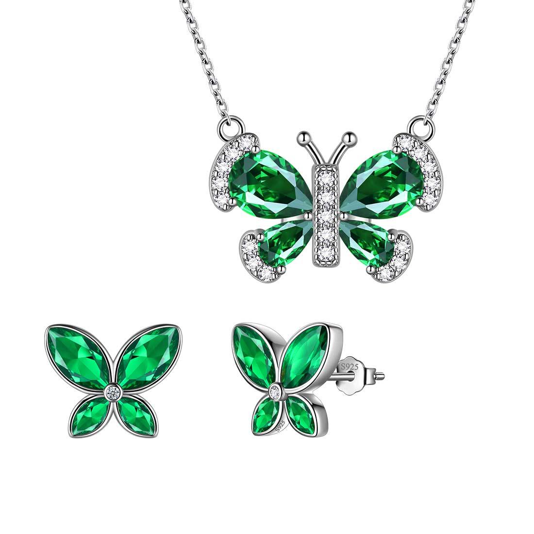 Tokyo Mart Butterfly Birthstone May Emerald Jewelry Set 3PCS Women Girls Birthday Gift