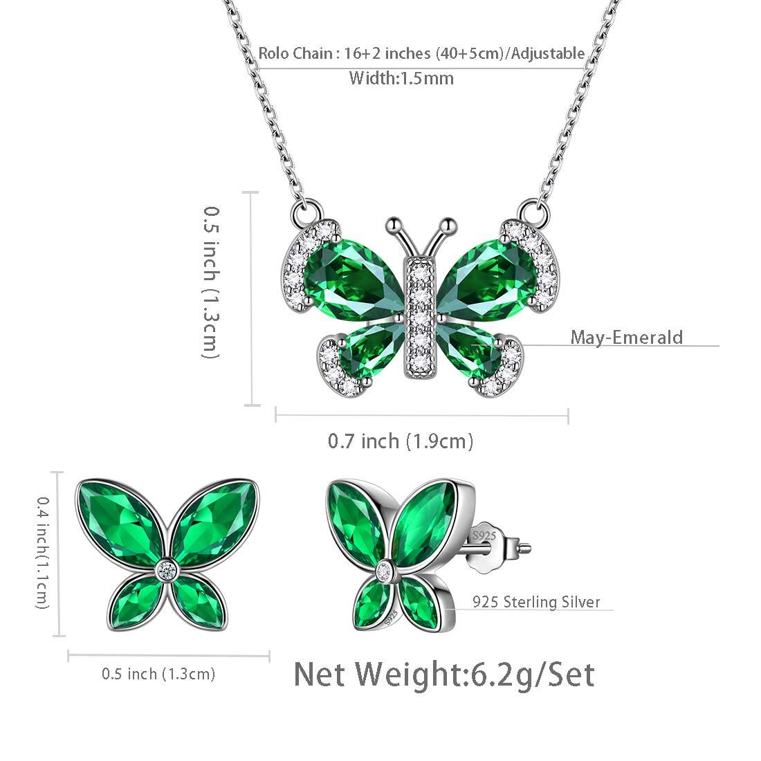 Tokyo Mart Butterfly Birthstone May Emerald Jewelry Set 3PCS Women Girls Birthday Gift