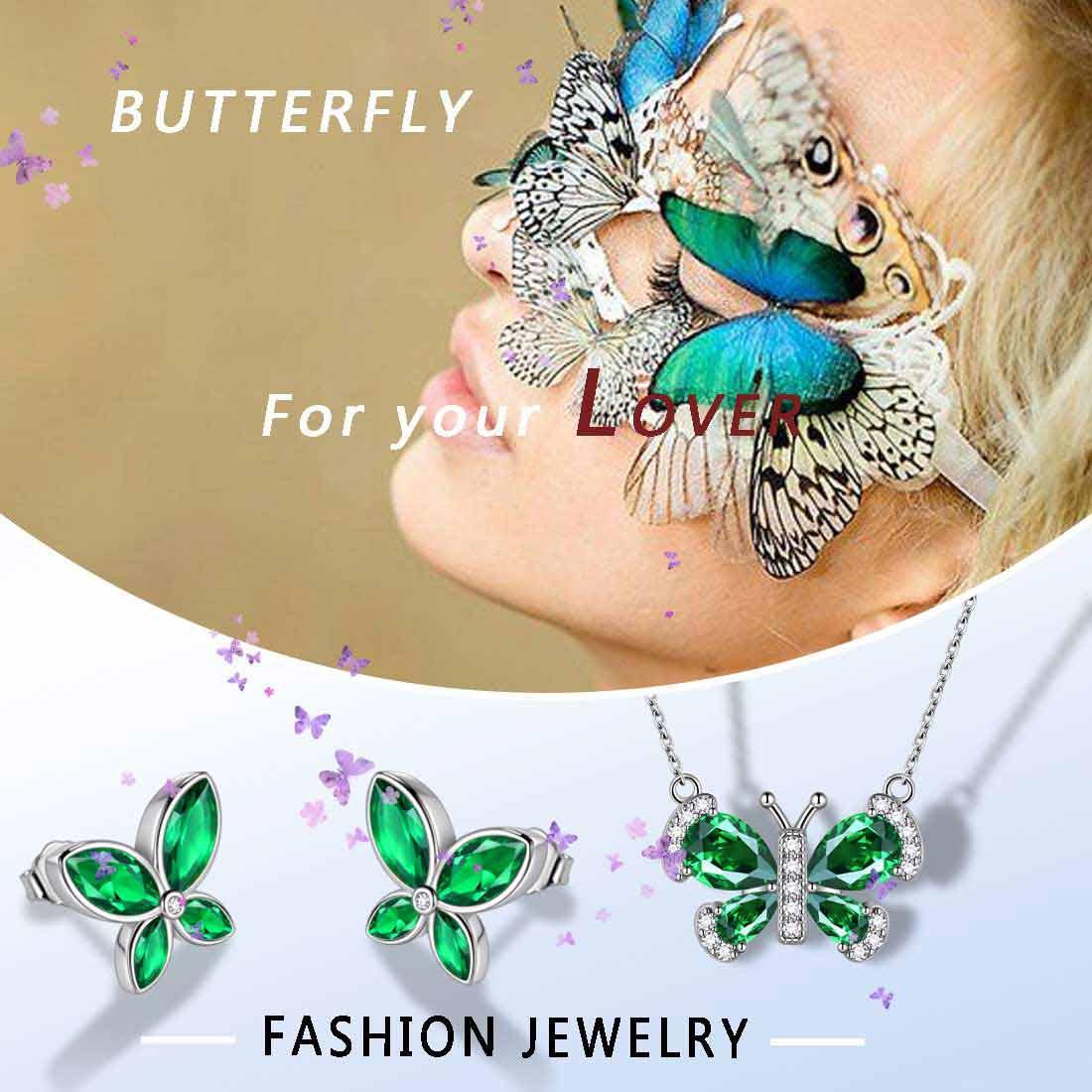 Tokyo Mart Butterfly Birthstone May Emerald Jewelry Set 3PCS Women Girls Birthday Gift