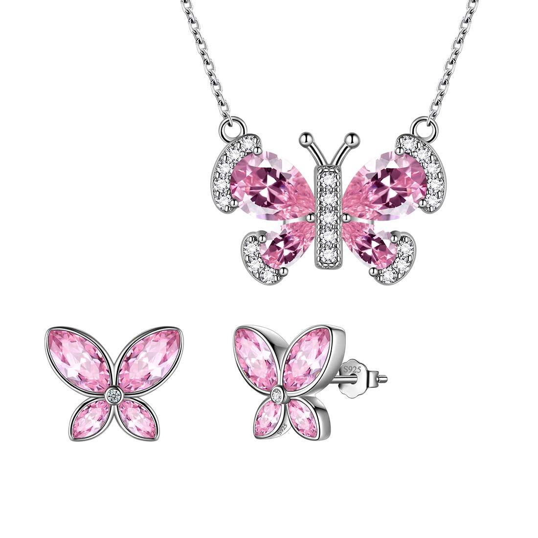 Tokyo Mart Butterfly Birthstone October Tourmaline Jewelry Set 3PCS Women Girls Birthday Gift