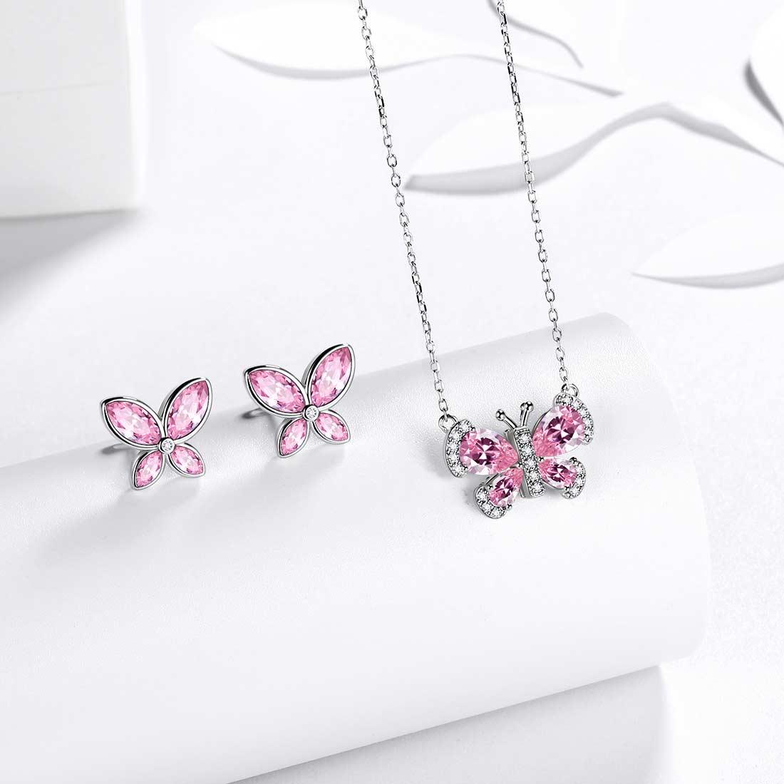 Tokyo Mart Butterfly Birthstone October Tourmaline Jewelry Set 3PCS Women Girls Birthday Gift