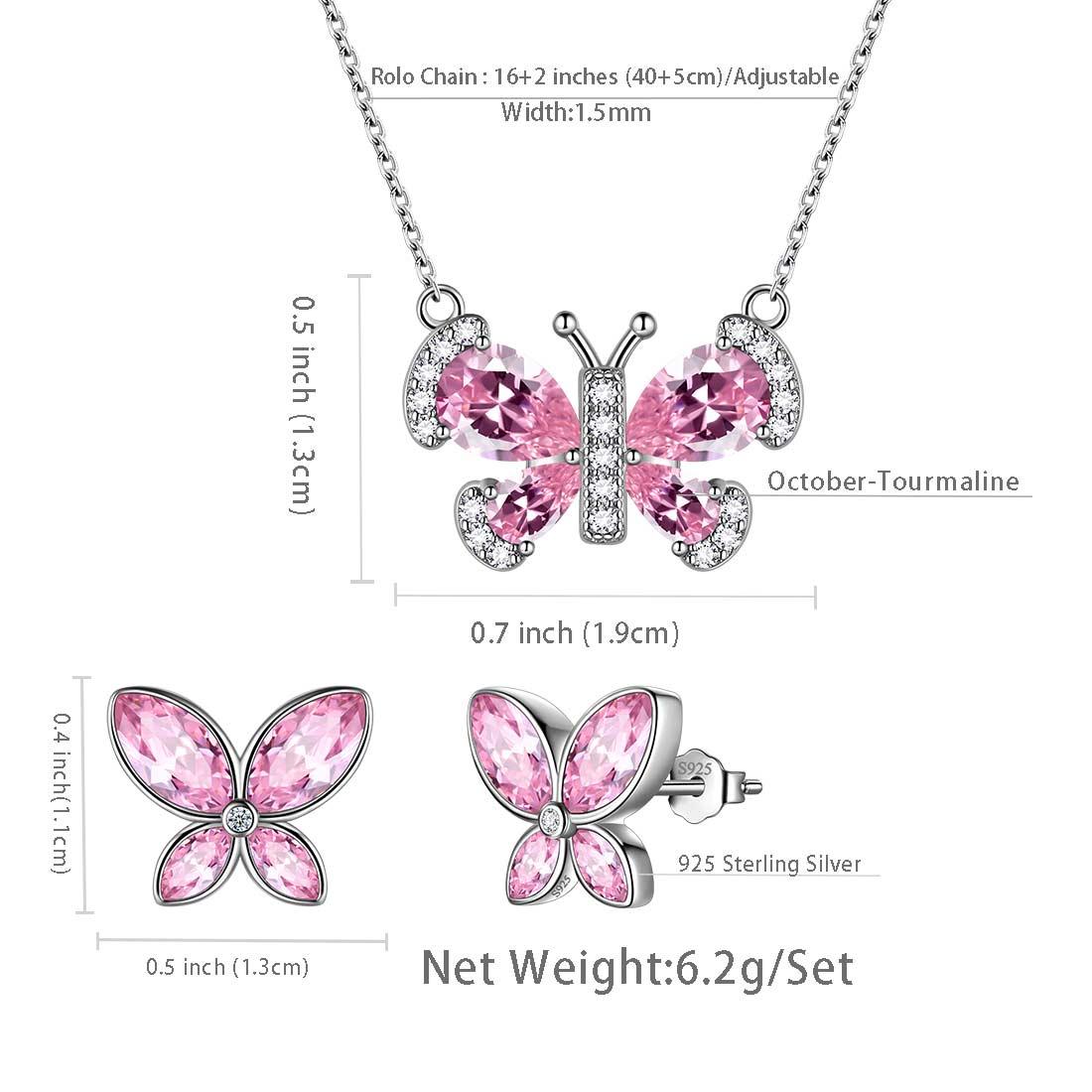 Tokyo Mart Butterfly Birthstone October Tourmaline Jewelry Set 3PCS Women Girls Birthday Gift