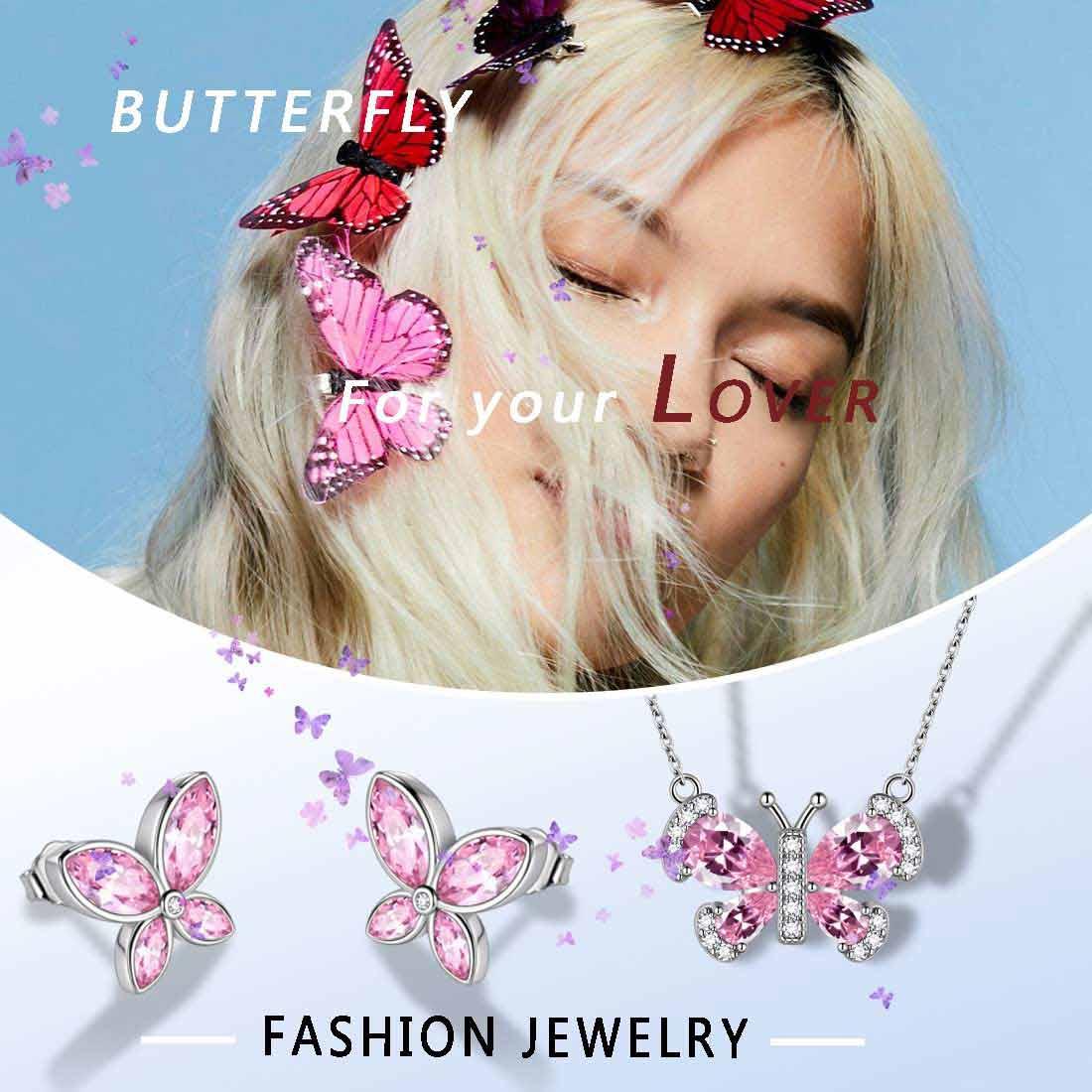 Tokyo Mart Butterfly Birthstone October Tourmaline Jewelry Set 3PCS Women Girls Birthday Gift