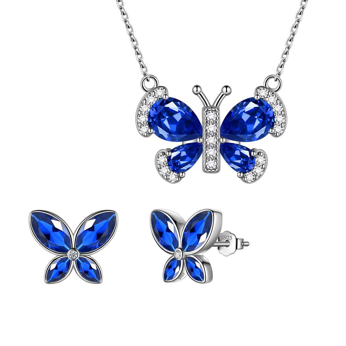 Tokyo Mart Butterfly Birthstone September Sapphire Jewelry Set 3PCS Women Girls Birthday Gift