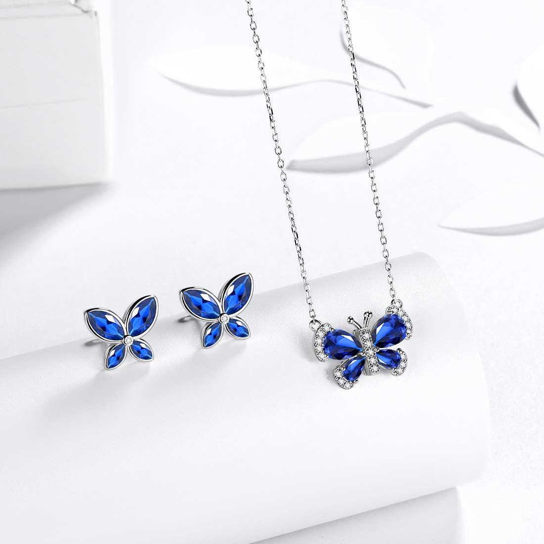 Tokyo Mart Butterfly Birthstone September Sapphire Jewelry Set 3PCS Women Girls Birthday Gift