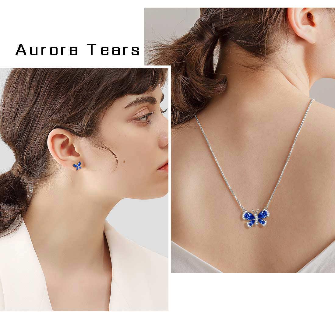 Tokyo Mart Butterfly Birthstone September Sapphire Jewelry Set 3PCS Women Girls Birthday Gift