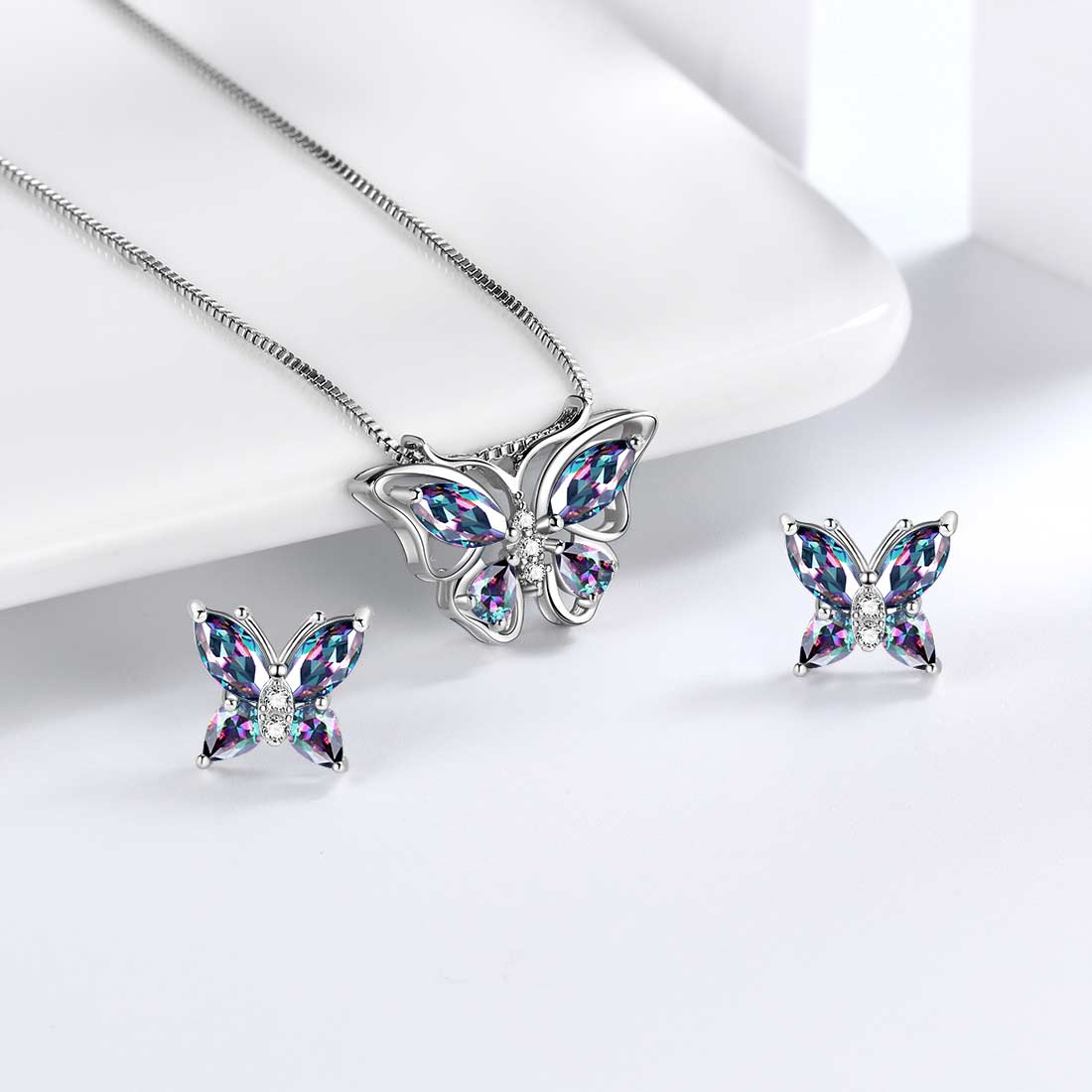 Tokyo Mart Butterfly Rainbow Mystic Topaz Jewelry Sets 3PCS Women Girls Gift Sterling Silver