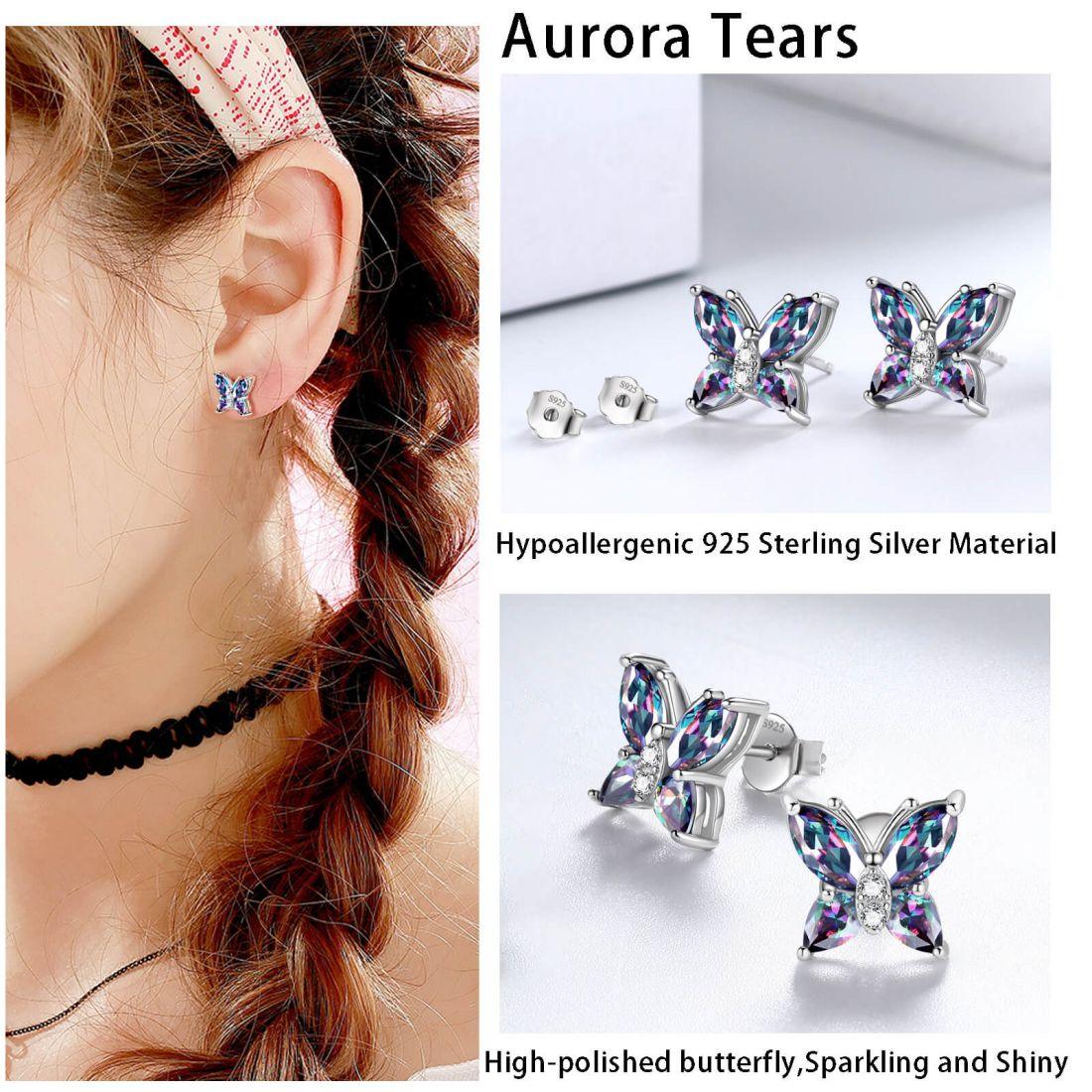 Tokyo Mart Butterfly Rainbow Mystic Topaz Stud Earrings Women Girls Jewelry Gift Sterling Silver