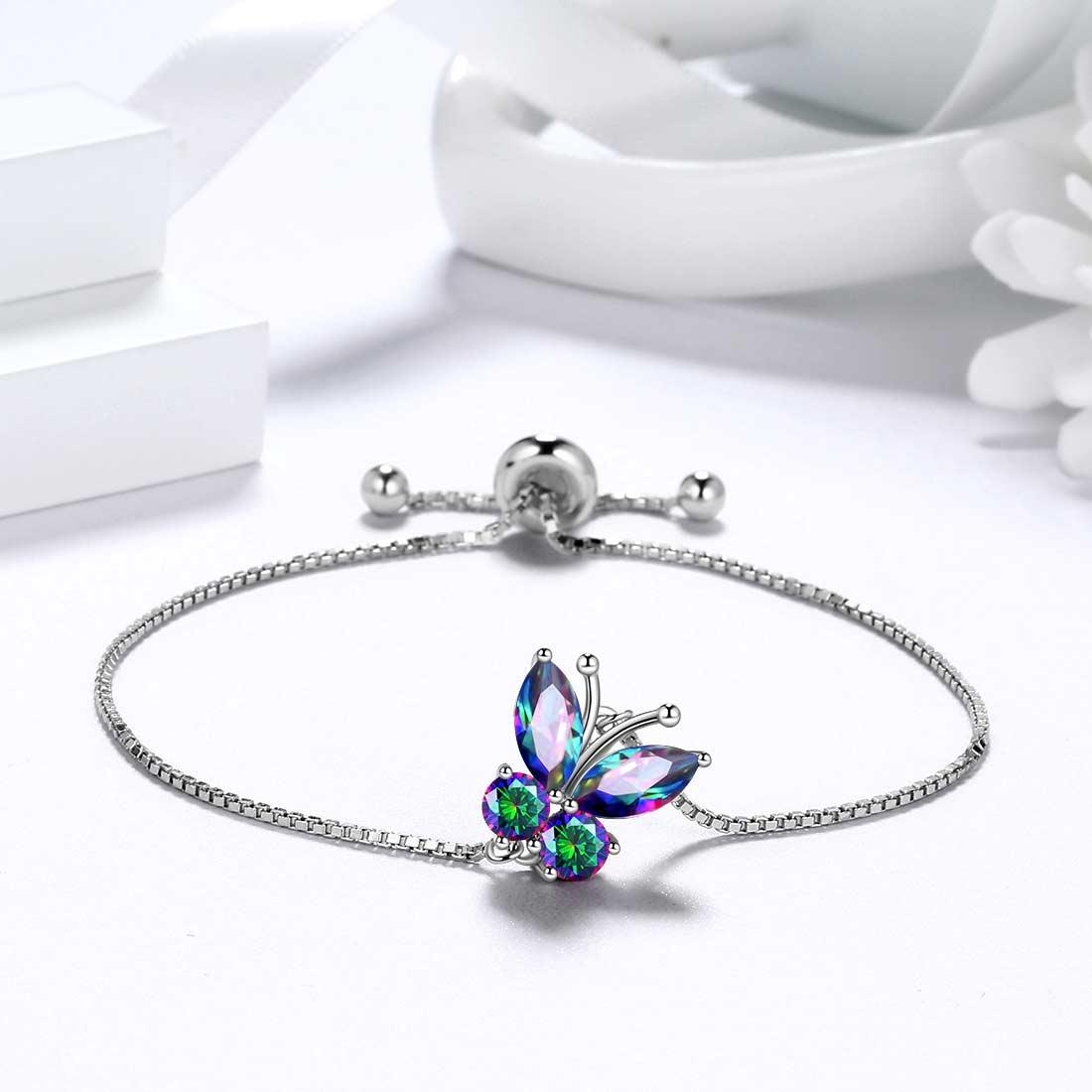 Tokyo Mart Butterfly Rainbow Mystic Topaz Bracelet Women Girls Jewelry Gift Sterling Silver