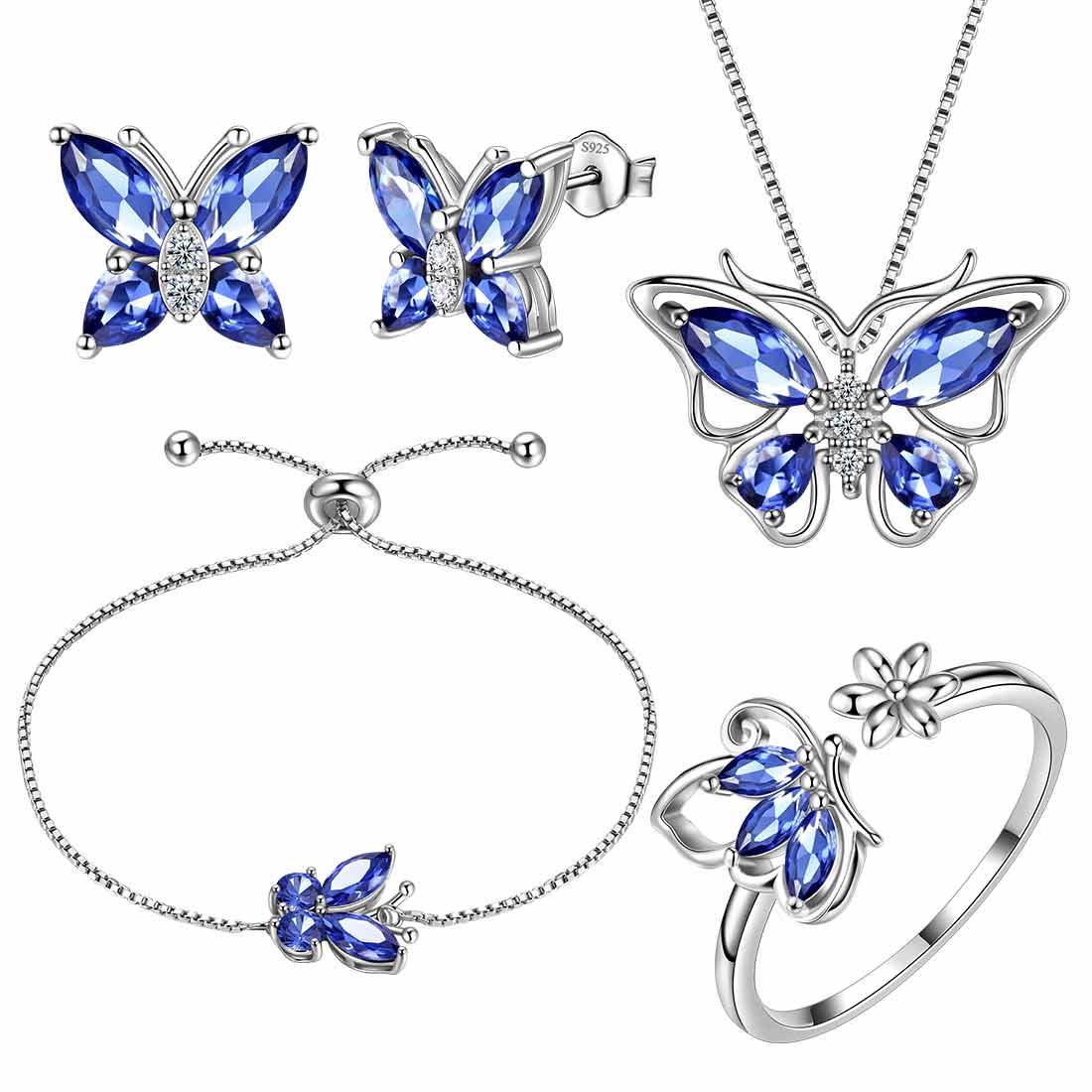 Tokyo Mart Women Butterfly Necklace Earrings Ring Bracelet Jewelry Set Birthday Gift 925 Sterling Silver