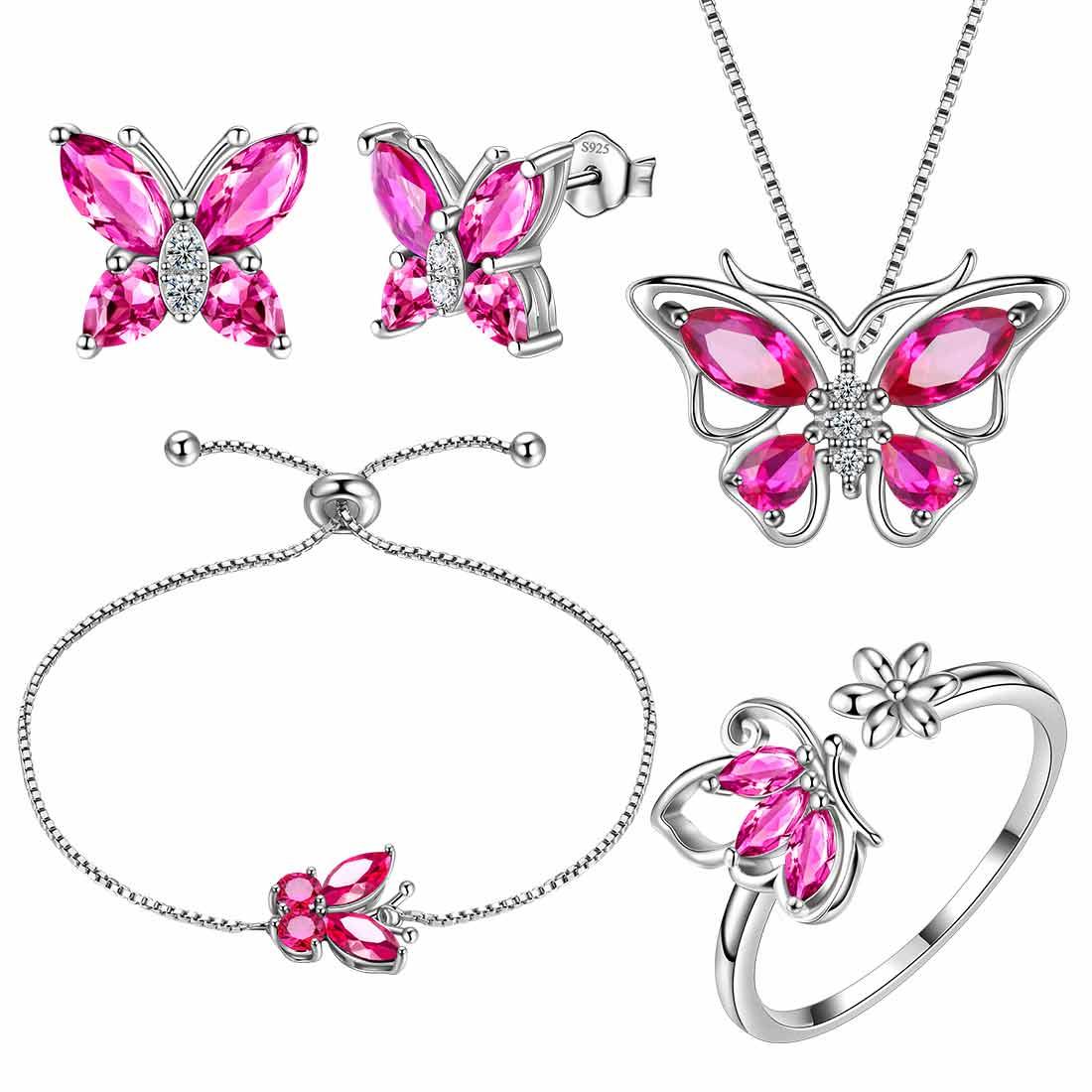 Tokyo Mart Women Butterfly Necklace Earrings Ring Bracelet Jewelry Set Birthday Gift 925 Sterling Silver