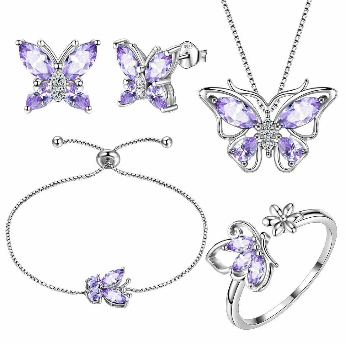 Tokyo Mart Women Butterfly Necklace Earrings Ring Bracelet Jewelry Set Birthday Gift 925 Sterling Silver