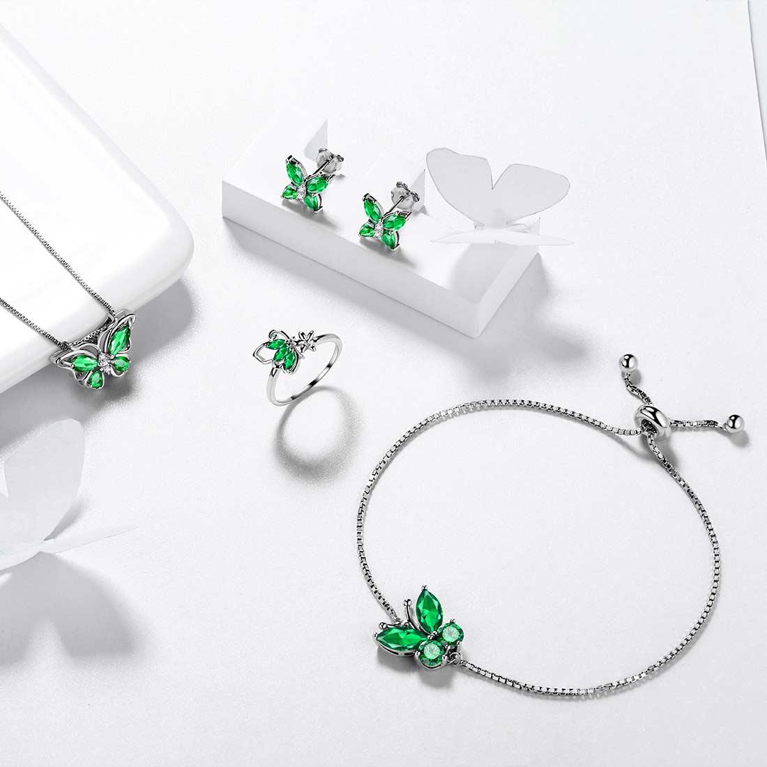 Tokyo Mart Women Stud Earrings Butterfly Birthstone May Emerald Girls Jewelry Birthday Gift