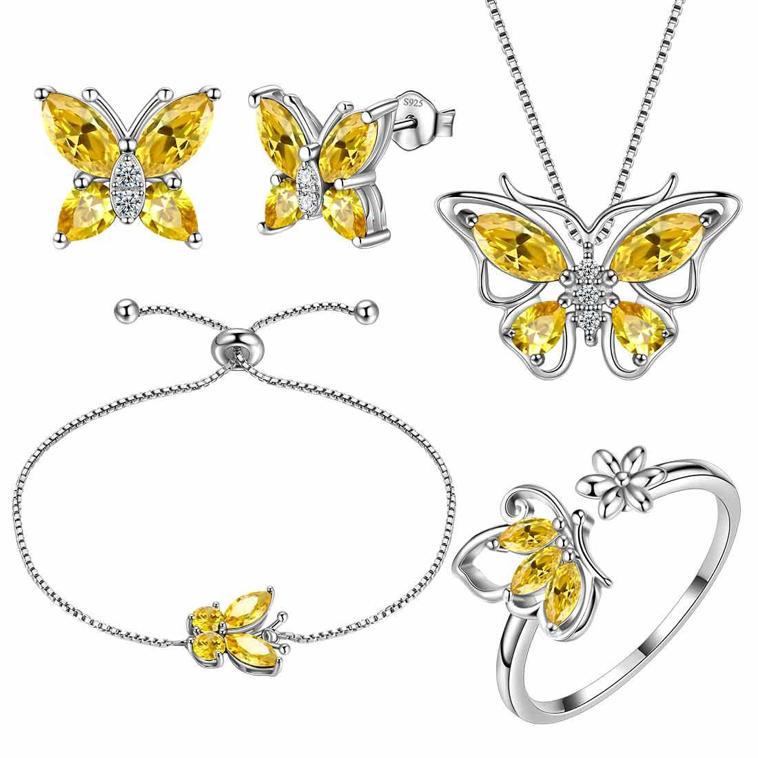 Tokyo Mart Women Butterfly Necklace Earrings Ring Bracelet Jewelry Set Birthday Gift 925 Sterling Silver