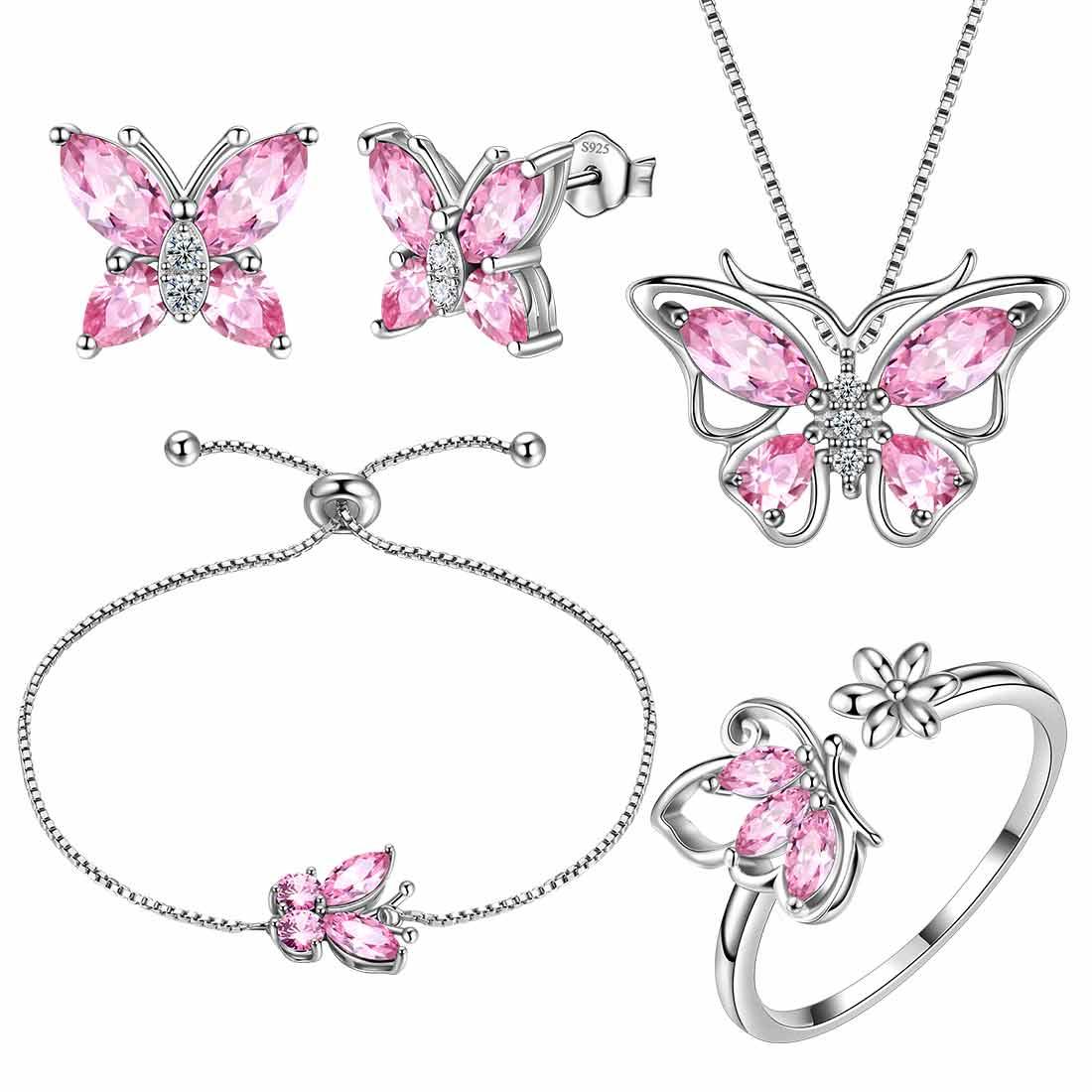 Tokyo Mart Women Butterfly Necklace Earrings Ring Bracelet Jewelry Set Birthday Gift 925 Sterling Silver