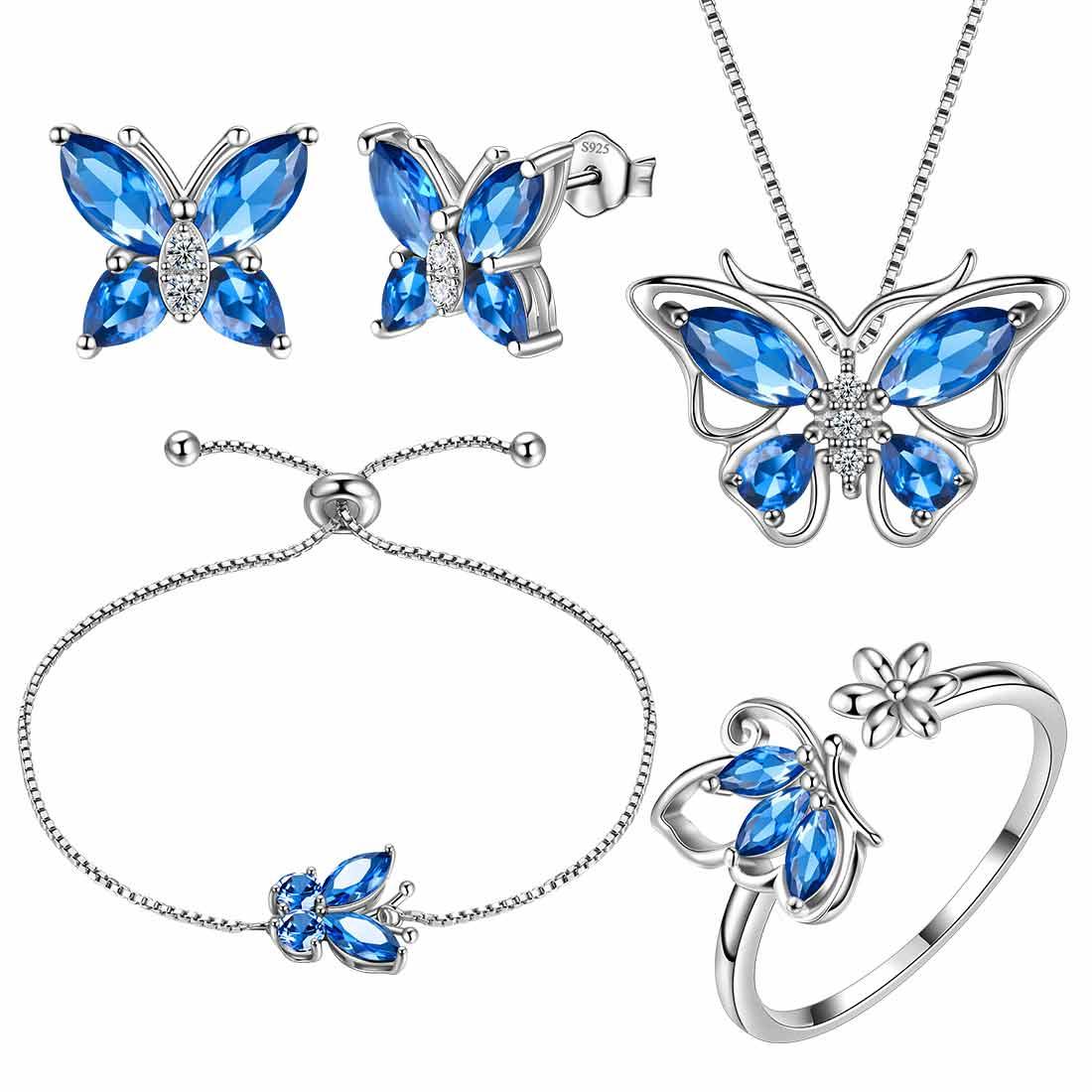 Tokyo Mart Women Butterfly Necklace Earrings Ring Bracelet Jewelry Set Birthday Gift 925 Sterling Silver