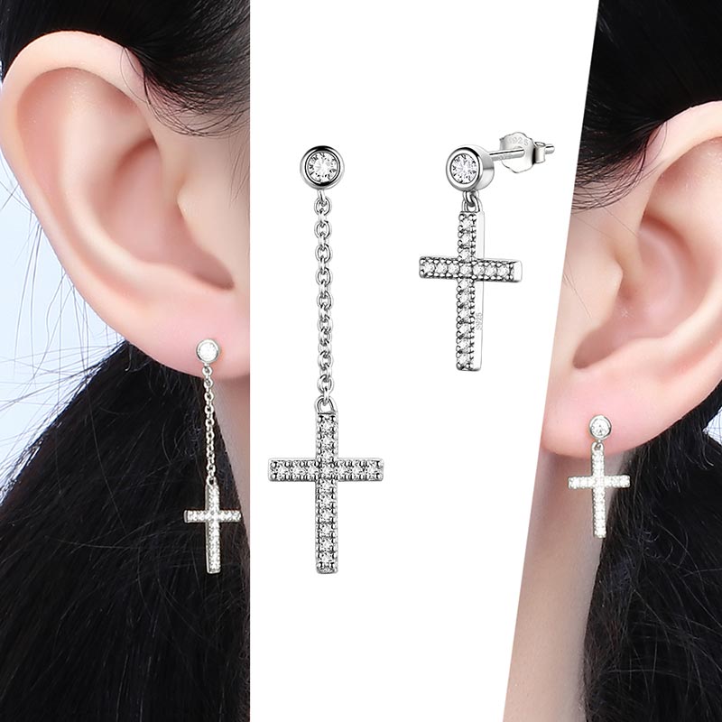 Tokyo Mart Women Cross Earrings 925 Sterling Silver Stud Dangle Earrings Christian Religious Jewelry Mens Easter Gifts