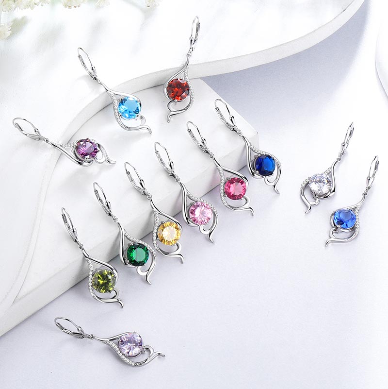 Tokyo Mart Women Dangle Earrings Birthstone Jewelry Tail Hanging Drop Earrings Leverback Birthday Gifts 925 Sterling Silver