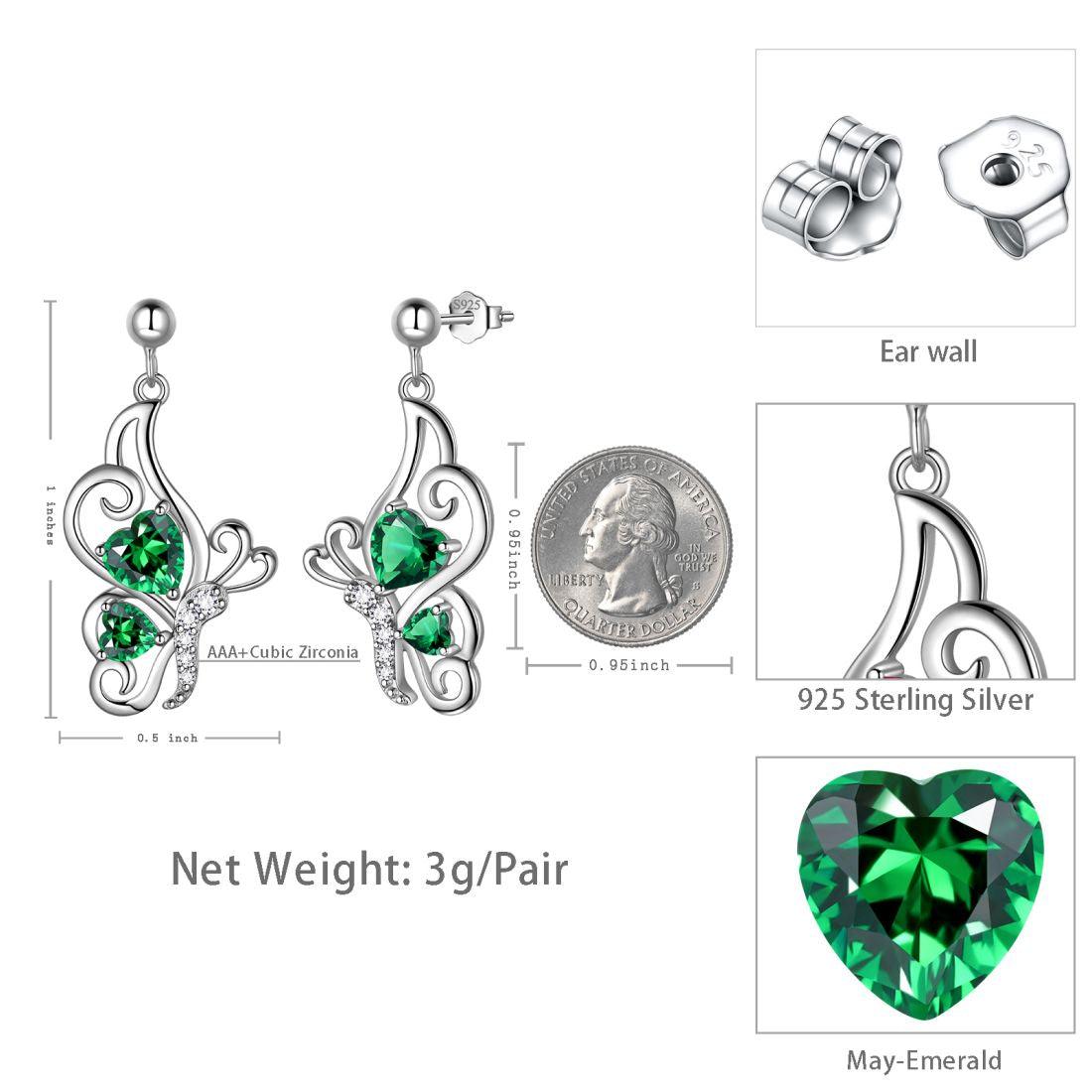 Tokyo Mart Butterfly Birthstone May Emerald Earrings Women Girls Jewelry Birthday Gift Sterling Silver