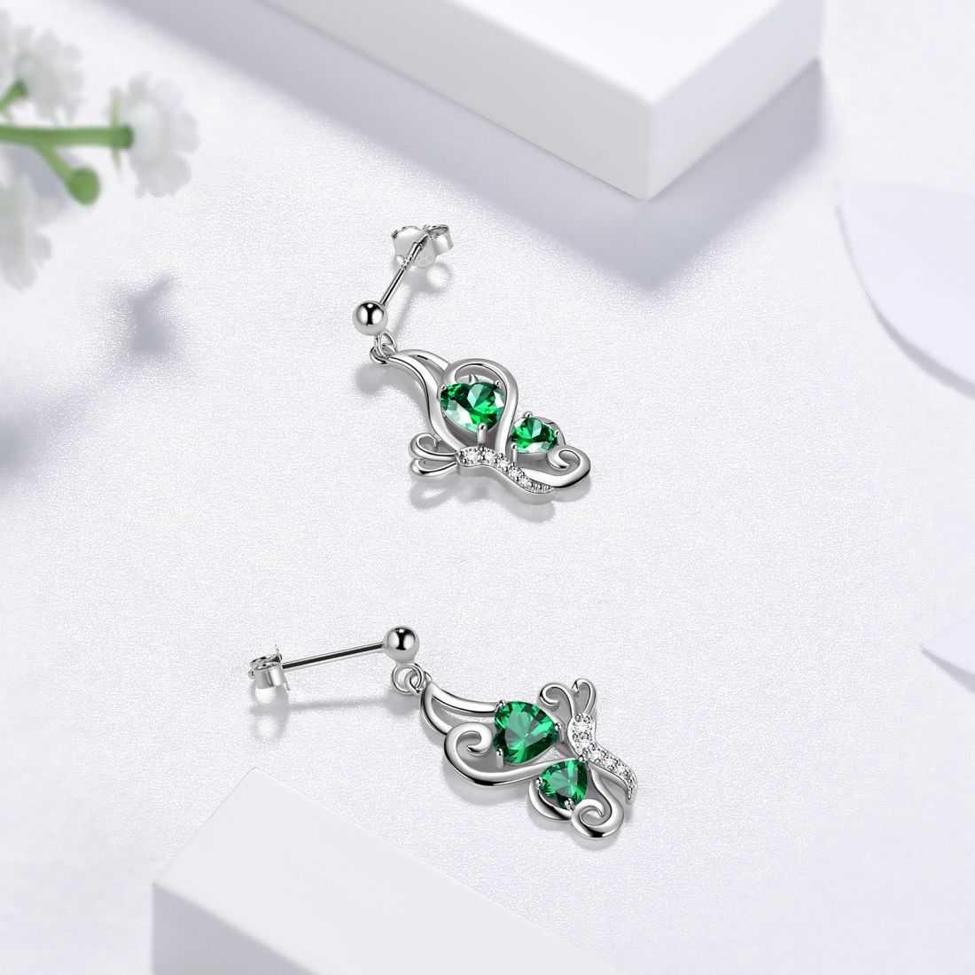 Tokyo Mart Butterfly Birthstone May Emerald Earrings Women Girls Jewelry Birthday Gift Sterling Silver