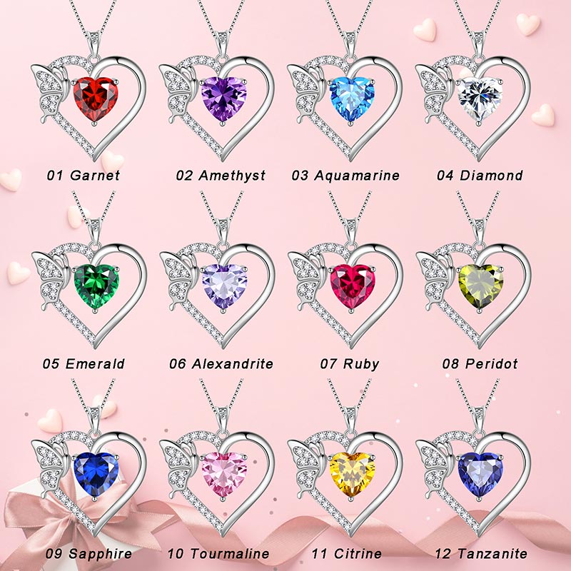 Tokyo Mart Women Heart Necklace Birthstone Butterfly Pendant Jewelry Girls Birthday Gifts 925 Sterling Silver