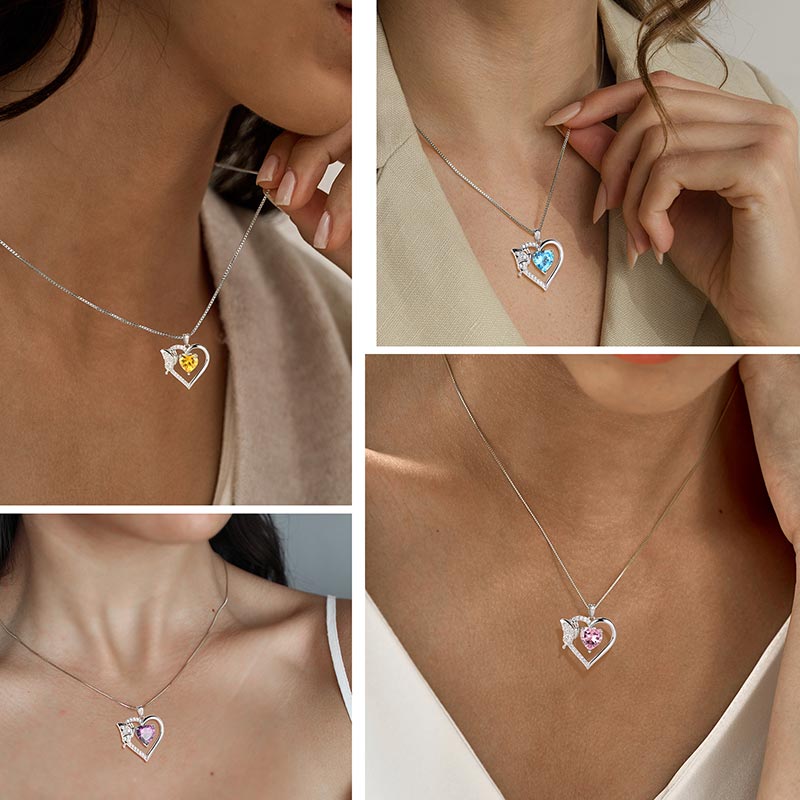 Tokyo Mart Women Heart Necklace Birthstone Butterfly Pendant Jewelry Girls Birthday Gifts 925 Sterling Silver