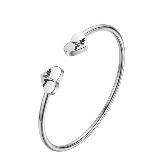 Tokyo Mart Women Heart Open Cuff Bangle Bracelet Jewelry Stainless Steel