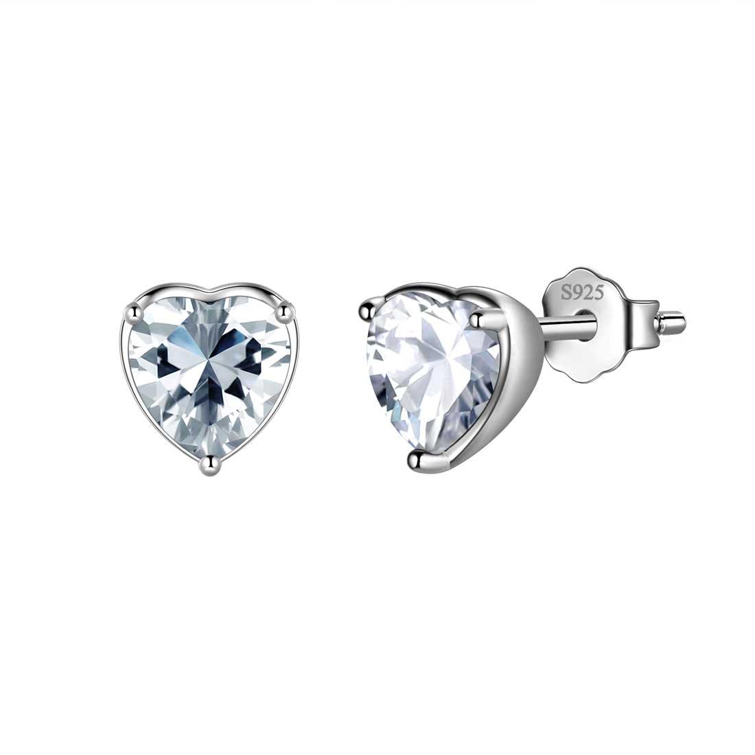 Tokyo Mart Women Hearts Studs Earring Birthstone Girls Jewelry Birthday Gift 925 Sterling Silver