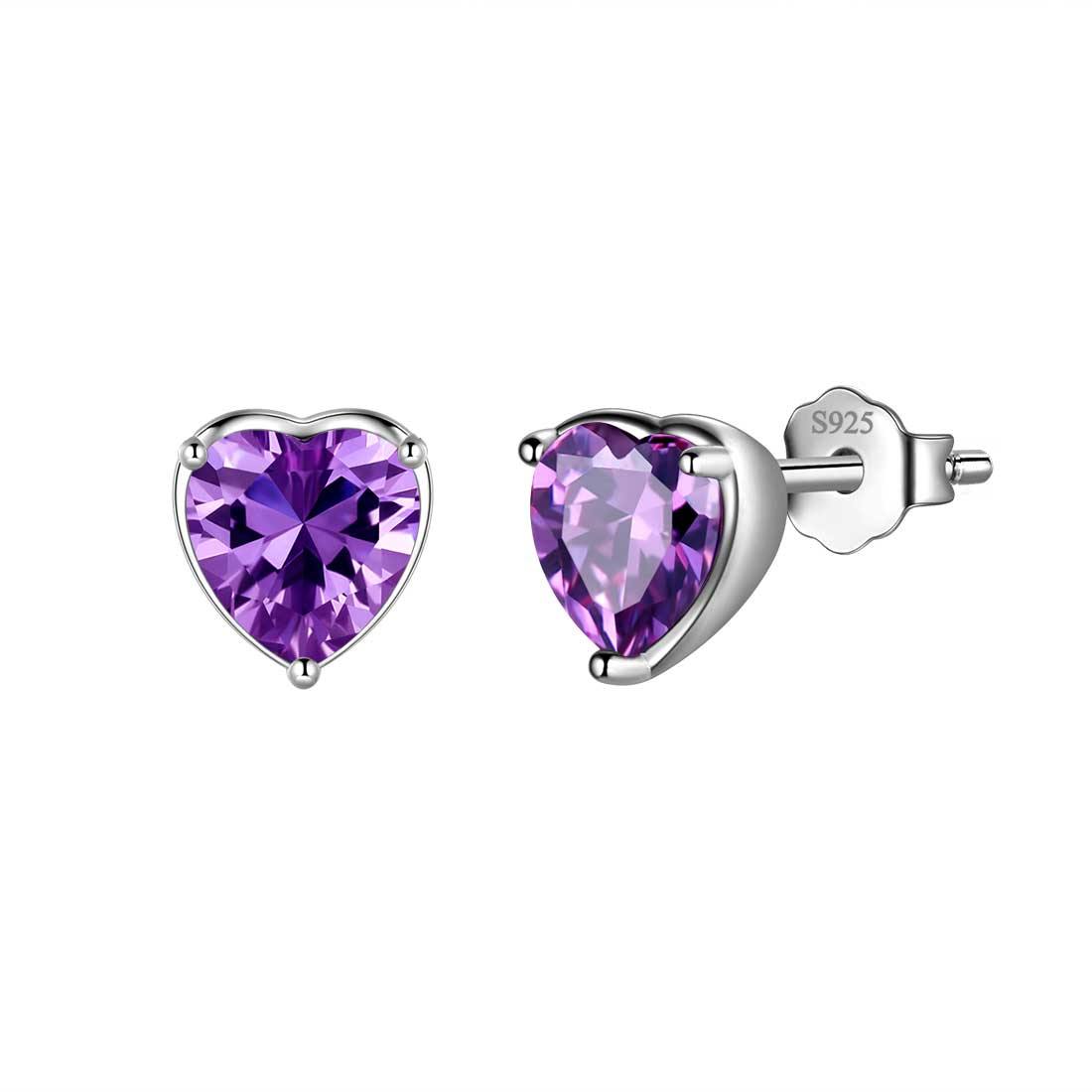 Tokyo Mart Women Hearts Studs Earring Birthstone Girls Jewelry Birthday Gift 925 Sterling Silver