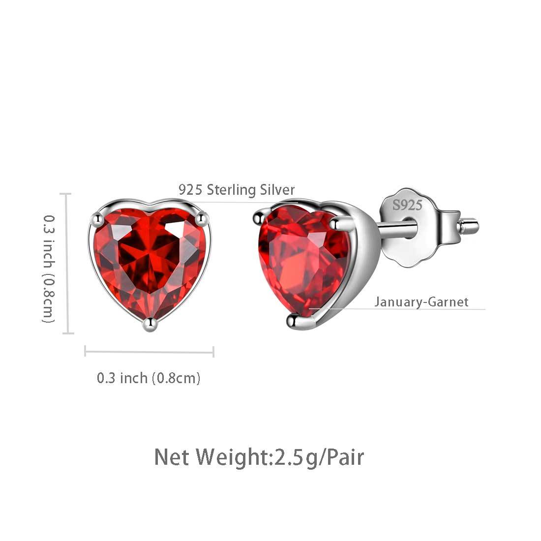 Tokyo Mart Women Hearts Studs Earring Birthstone Girls Jewelry Birthday Gift 925 Sterling Silver