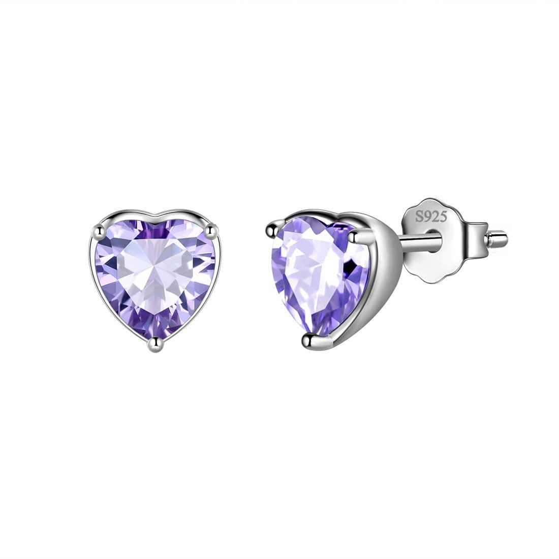 Tokyo Mart Women Hearts Studs Earring Birthstone Girls Jewelry Birthday Gift 925 Sterling Silver