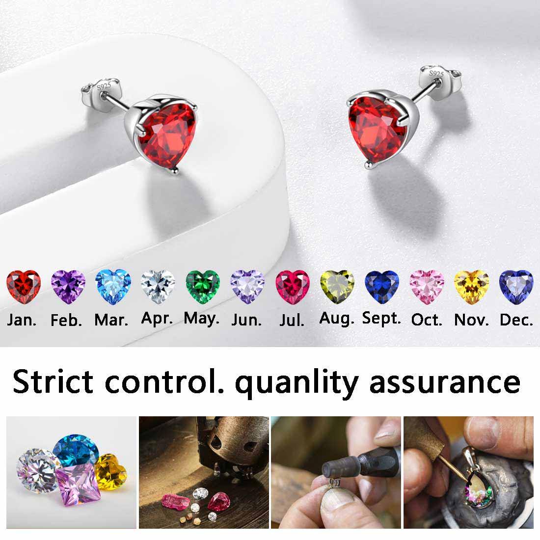 Tokyo Mart Women Hearts Studs Earring Birthstone Girls Jewelry Birthday Gift 925 Sterling Silver