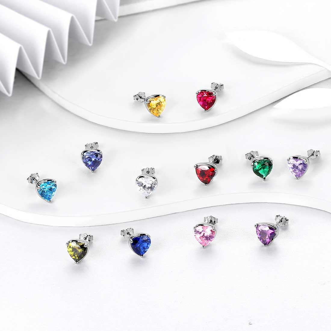 Tokyo Mart Women Hearts Studs Earring Birthstone Girls Jewelry Birthday Gift 925 Sterling Silver