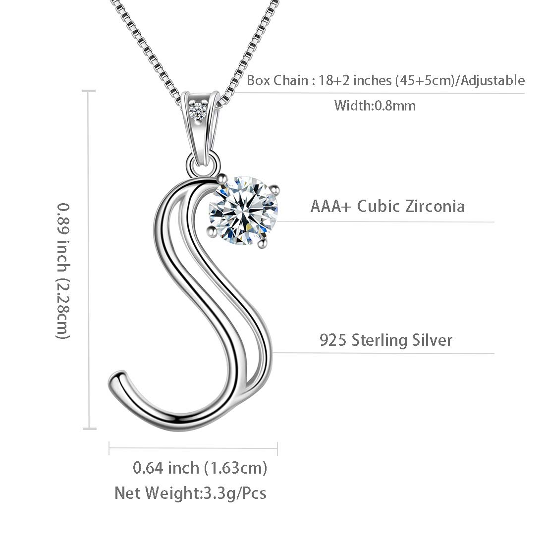 Tokyo Mart Women Initial S Letter Pendant Necklace Girl Name Jewelry Gift 925 Sterling Silver