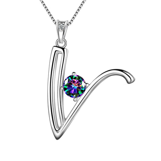 Tokyo Mart Women Initial V Letter Pendant Necklace Girl Name Jewelry Gift 925 Sterling Silver