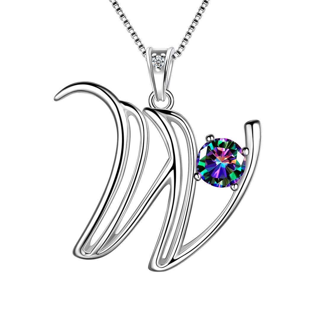 Tokyo Mart Women Initial W Letter Pendant Necklace Girl Name Jewelry Gift 925 Sterling Silver